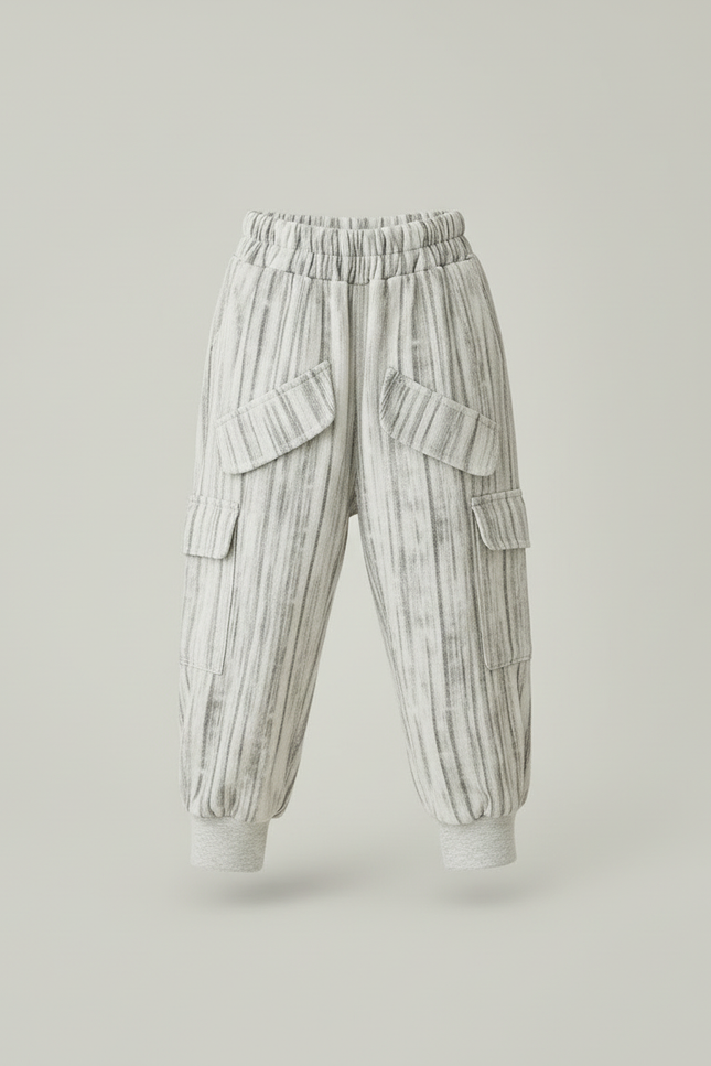 Pantalon Cargo Gris Rayé Ample Molleton Enfant - vue 3