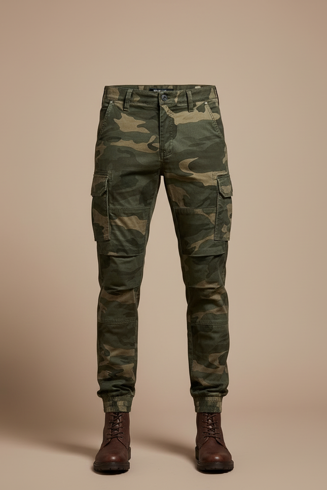 Pantalon Cargo Homme Militaire Camouflage Slim Coton - Kaki - vue 3