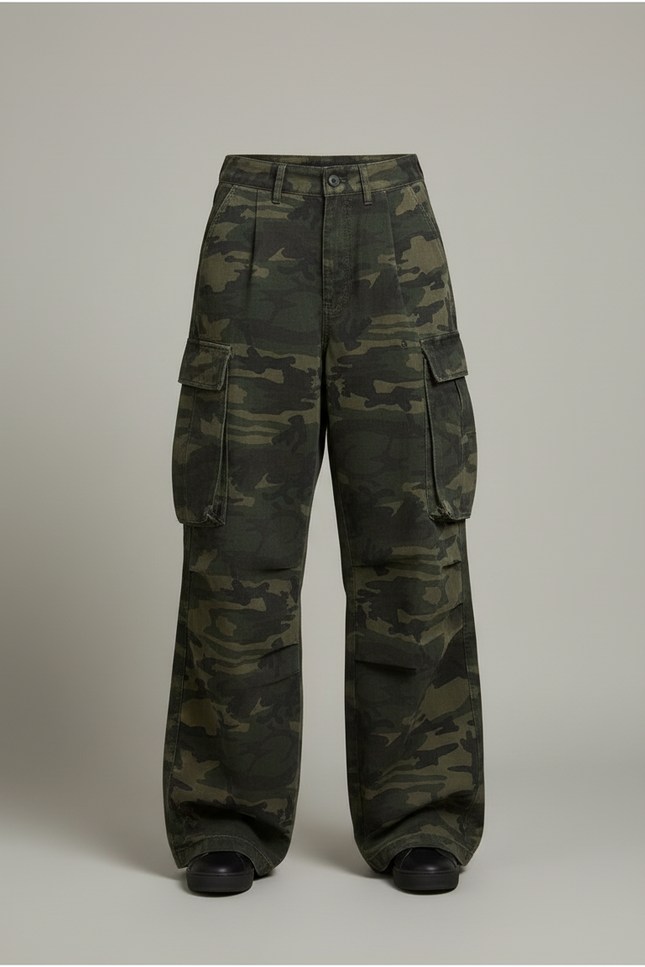 Pantalon Cargo Camouflage Ample Vert Femme Y2K - Toile - vue 3