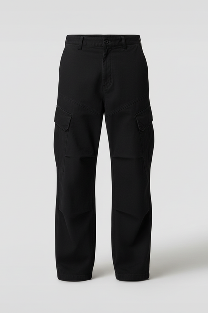Pantalon Cargo Noir Ample Homme Multipoches - Toile - vue 3