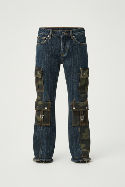 Pantalon Cargo Denim Camouflage Multipoches Enfant Évasé - Multicolore Jean - vue 3