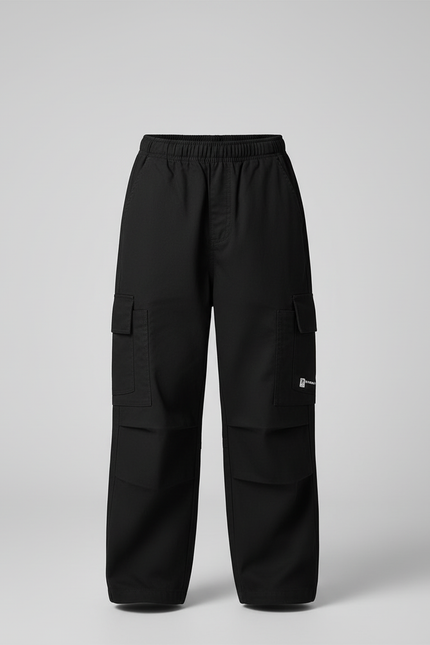 Pantalon Cargo Noir Ample Multipoches Coton Enfant - Toile - vue 3