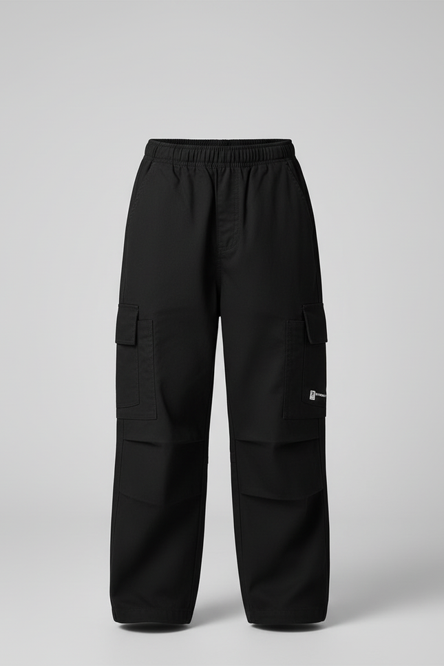 Pantalon Cargo Noir Ample Multipoches Coton Enfant - Toile - vue 3