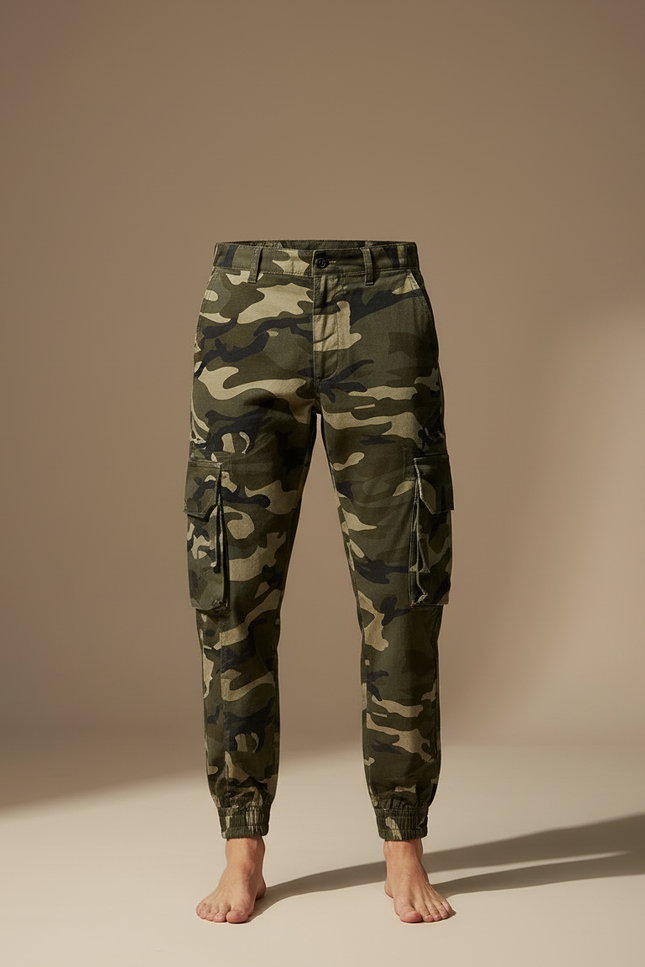 Pantalon Cargo Camouflage Vert Ample Décontracté Homme - Coton - vue 3