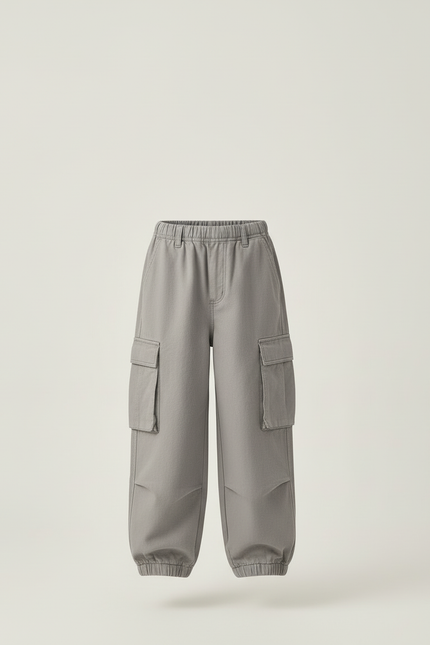 Pantalon Cargo Gris Ample Décontracté Enfant Multipoches - Toile - vue 3