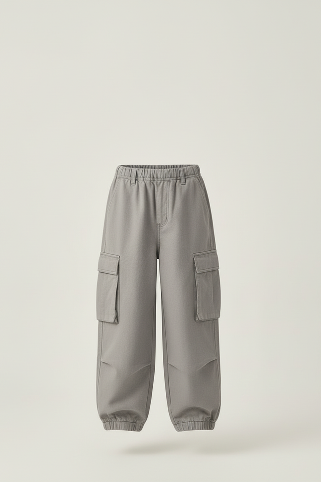 Pantalon Cargo Gris Ample Décontracté Enfant Multipoches - Toile - vue 3