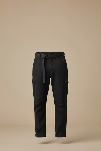 Pantalon Cargo Noir Coton Ceinture Décontracté Homme - vue 3