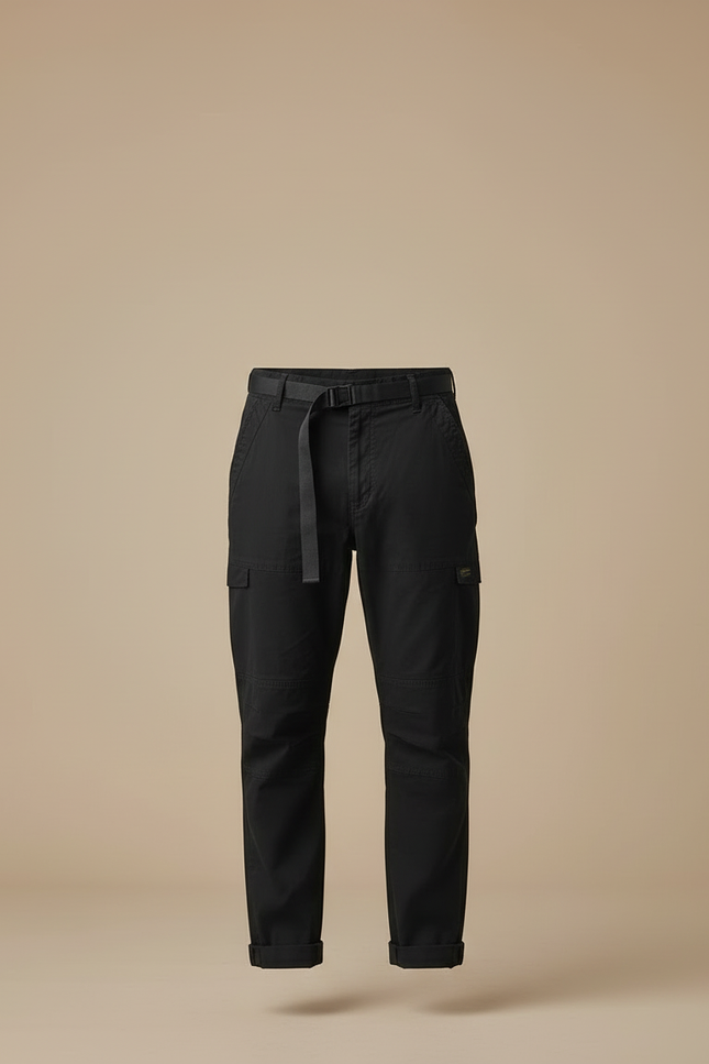 Pantalon Cargo Noir Coton Ceinture Décontracté Homme - vue 3