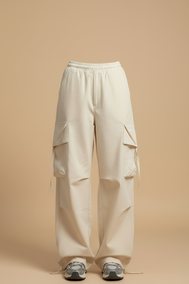 Pantalon Cargo Beige Ample Poches Cordon - Toile - vue 3