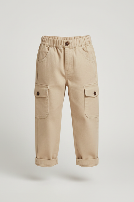 Pantalon Cargo Beige Ample Coton Enfant Poches - vue 3