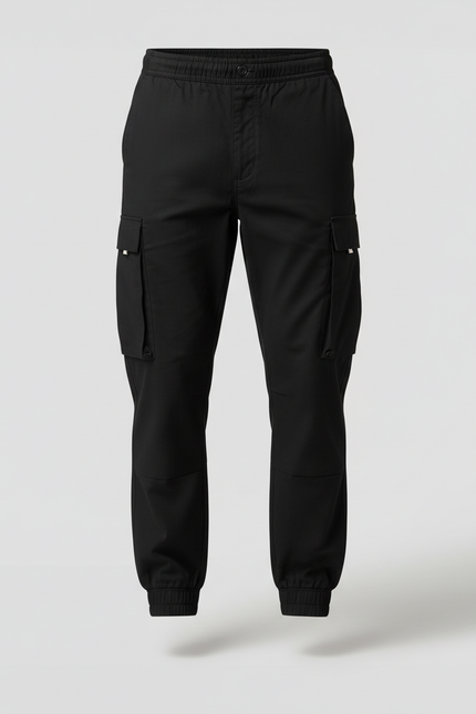 Pantalon Cargo Noir Décontracté Cordon Homme - Gabardine - vue 3