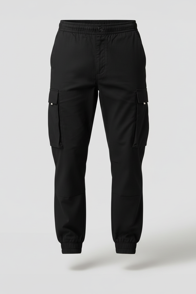 Pantalon Cargo Noir Décontracté Cordon Homme - Gabardine - vue 3