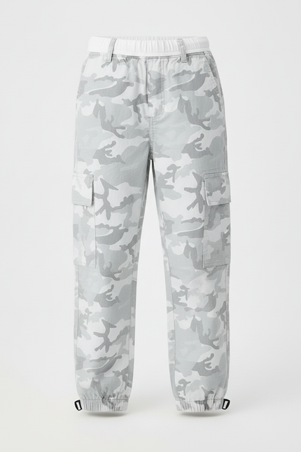 Pantalon Cargo Camouflage Gris Ample Garçon Streetwear - Toile - vue 3