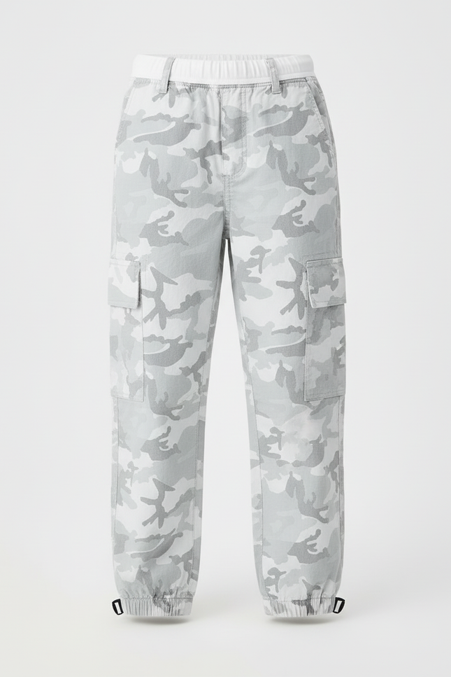 Pantalon Cargo Camouflage Gris Ample Garçon Streetwear - Toile - vue 3