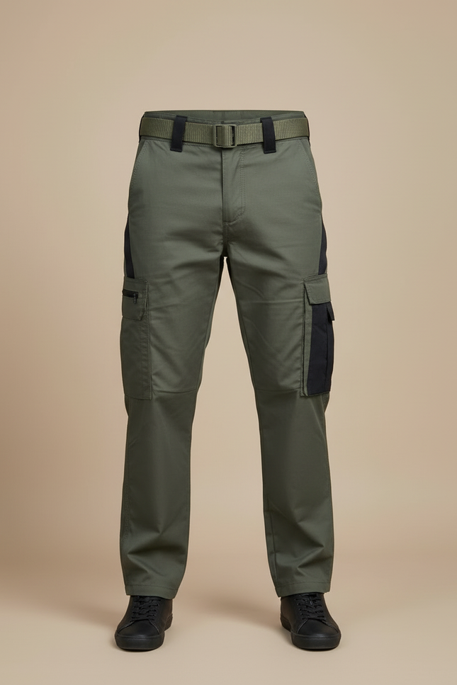 Pantalon Cargo Homme Vert Militaire Multipoches Durable Tactique - Kaki Toile - vue 3