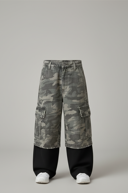 Pantalon Cargo Camouflage Ample Enfant Superposé Décontracté - Imprimé Jean - vue 3