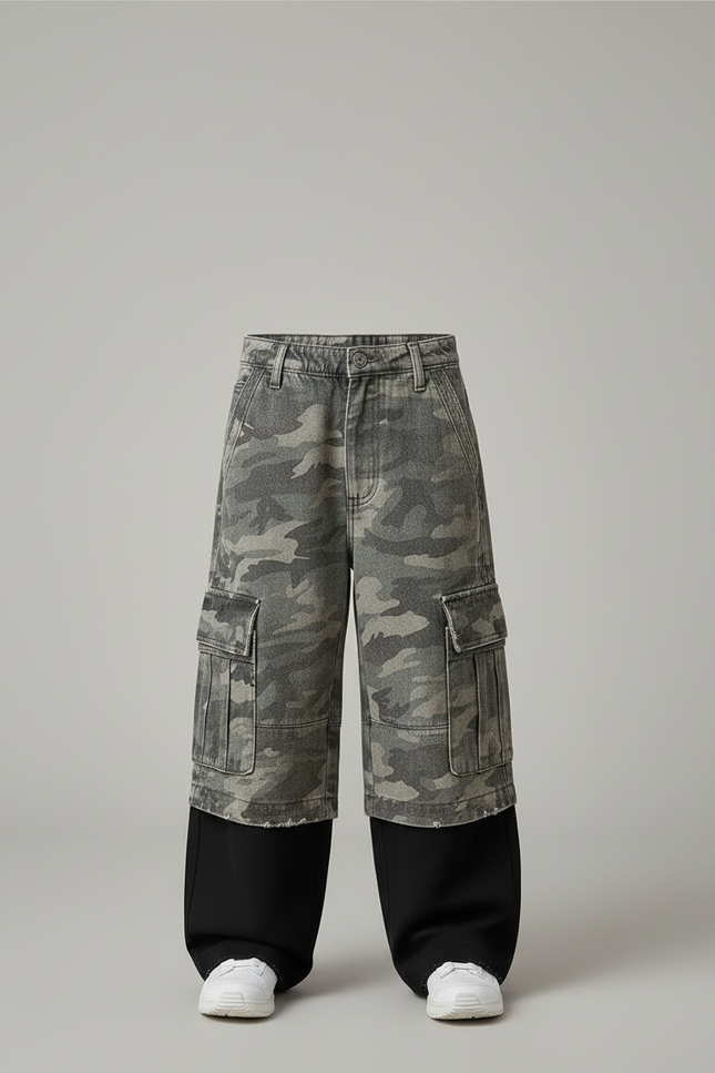 Pantalon Cargo Camouflage Ample Enfant Superposé Décontracté - Imprimé Jean - vue 3