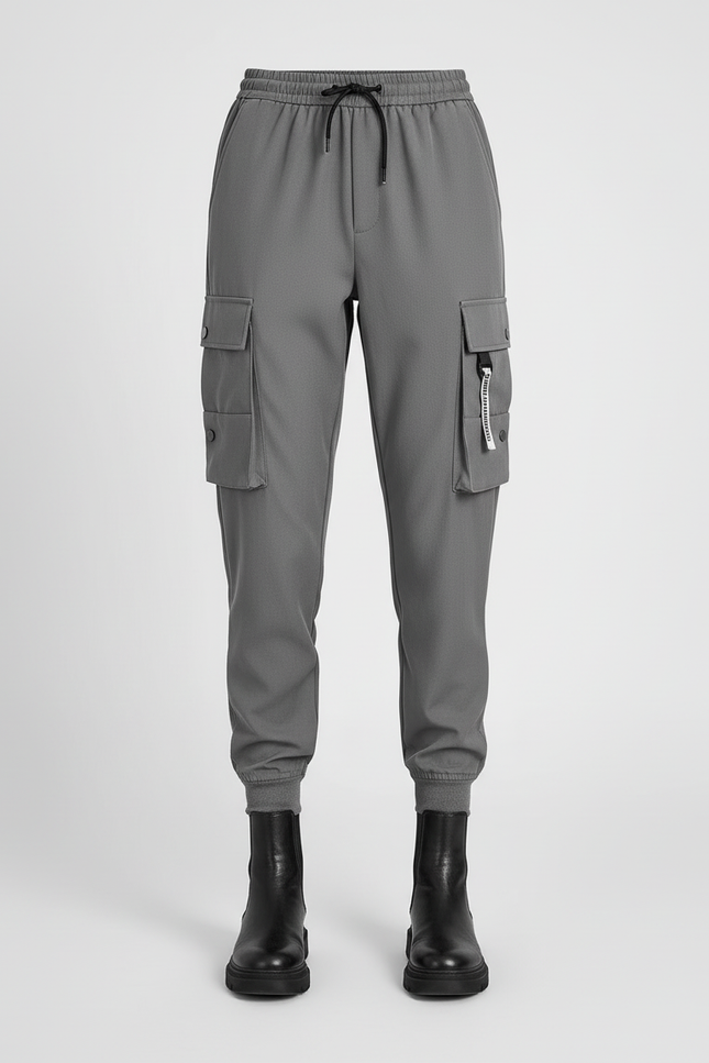Pantalon Cargo Gris Femme Multipoches Cordon Décontracté - Polyester - vue 3