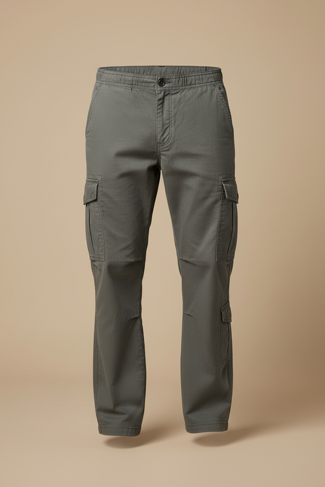 Pantalon Cargo Gris Coton Décontracté Ample Poches - Toile - vue 3