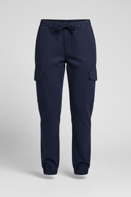 Pantalon Cargo Bleu Marine Cordon Cheville Élastique Décontracté - Coton - vue 3