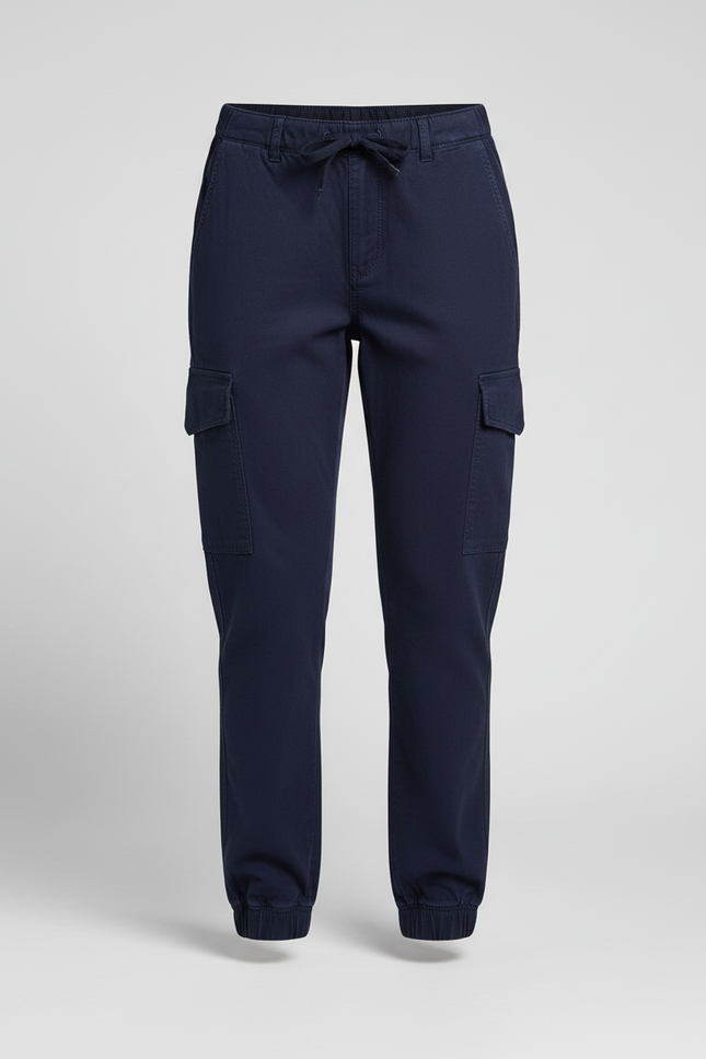 Pantalon Cargo Bleu Marine Cordon Cheville Élastique Décontracté - Coton - vue 3