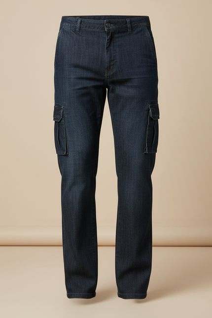 Pantalon Cargo Jean Bleu Multipoches Décontracté Homme - Marine - vue 3