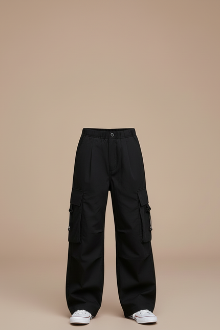 Pantalon Cargo Noir Décontracté Ample Fille Multipoches - Toile - vue 3