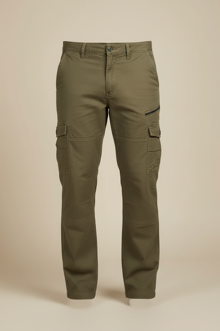 Pantalon Cargo Kaki Droit Coton Décontracté Multipoches - vue 3