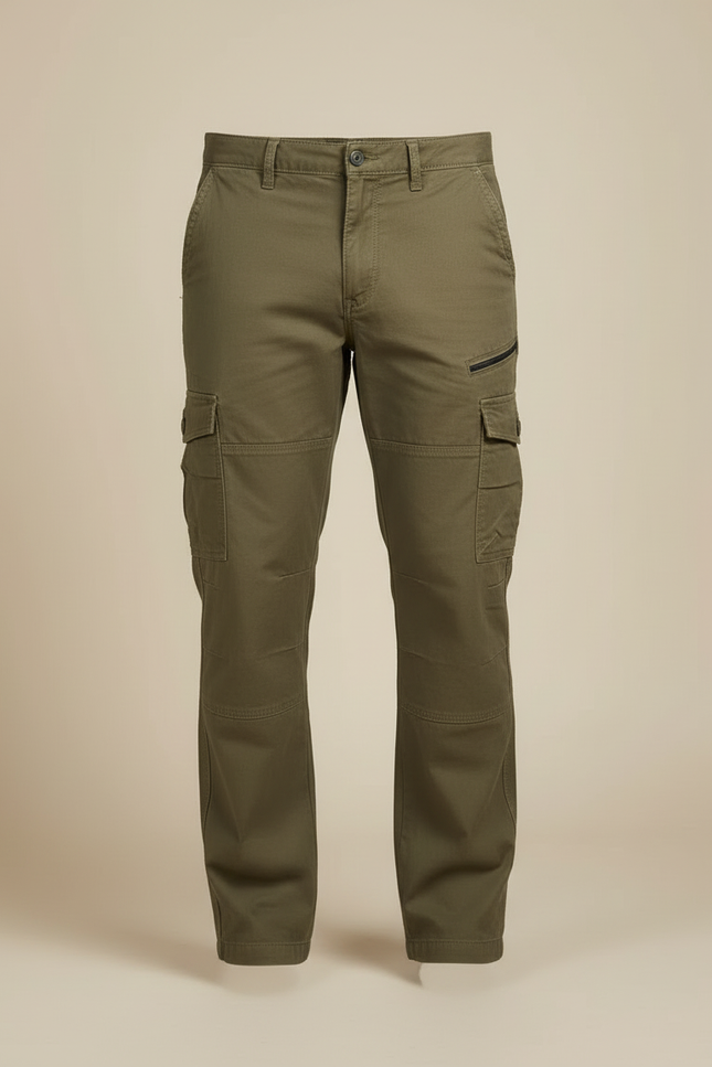 Pantalon Cargo Kaki Droit Coton Décontracté Multipoches - vue 3