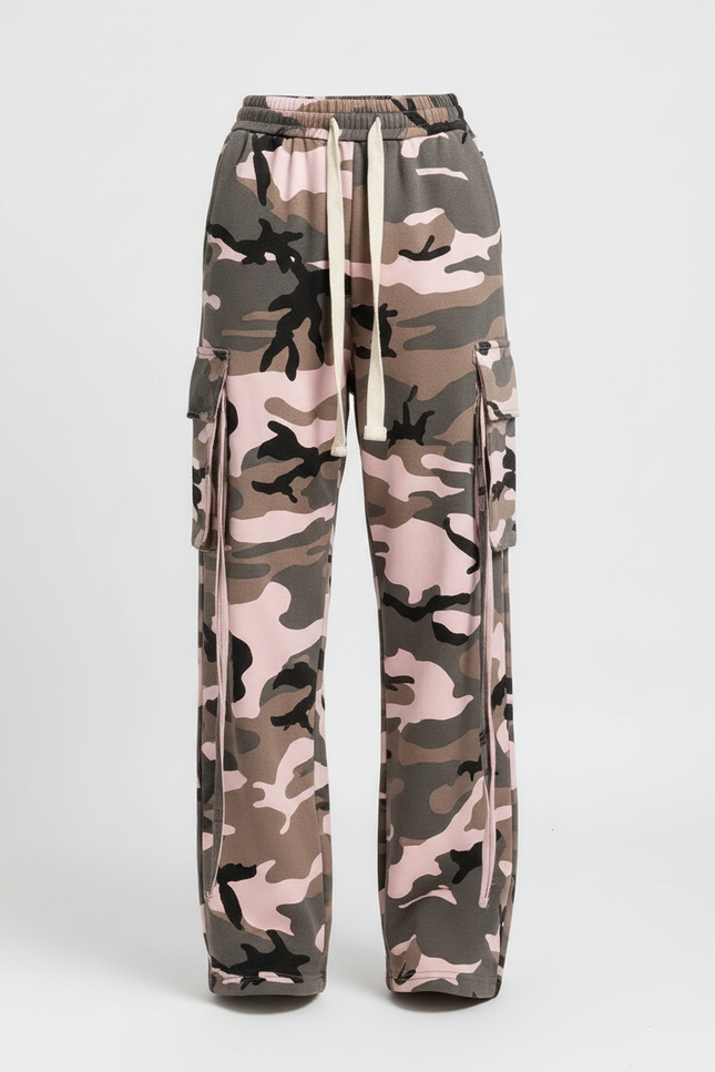 Pantalon Cargo Camouflage Rose Ample Multipoches Femme - Molleton - vue 3