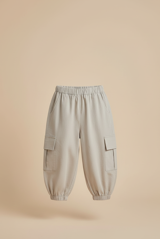 Pantalon Cargo Enfant Ample Beige Poches Latérales - Coton - vue 3