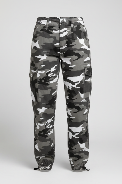 Pantalon Cargo Camouflage Gris Ample Femme - Toile - vue 3
