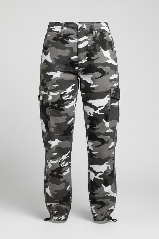 Pantalon Cargo Camouflage Gris Ample Femme - Toile - vue 3