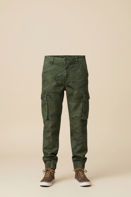 Pantalon Cargo Camouflage Vert Garçon Jogger Multipoches - Toile - vue 3