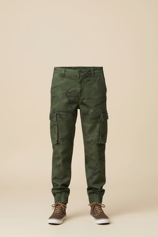 Pantalon Cargo Camouflage Vert Garçon Jogger Multipoches - Toile - vue 3