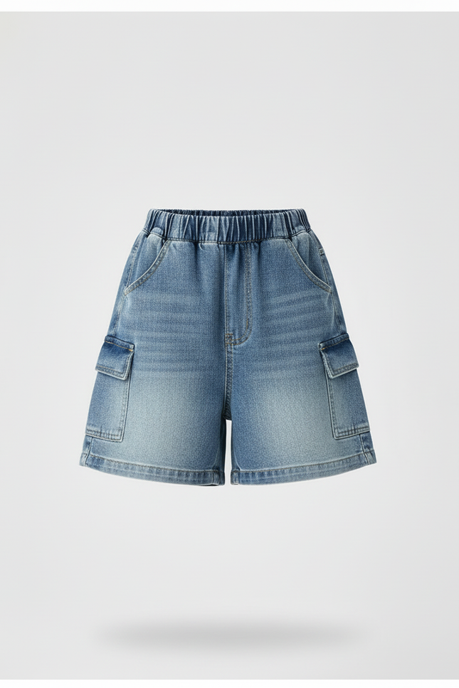 Pantalon Cargo Jean Bleu Ample Poches Enfants - vue 3