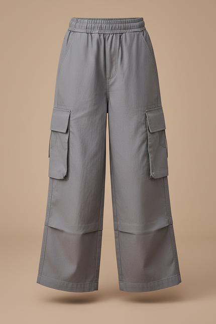 Pantalon Cargo Gris Ample Décontracté Multipoches Fille - Toile - vue 3