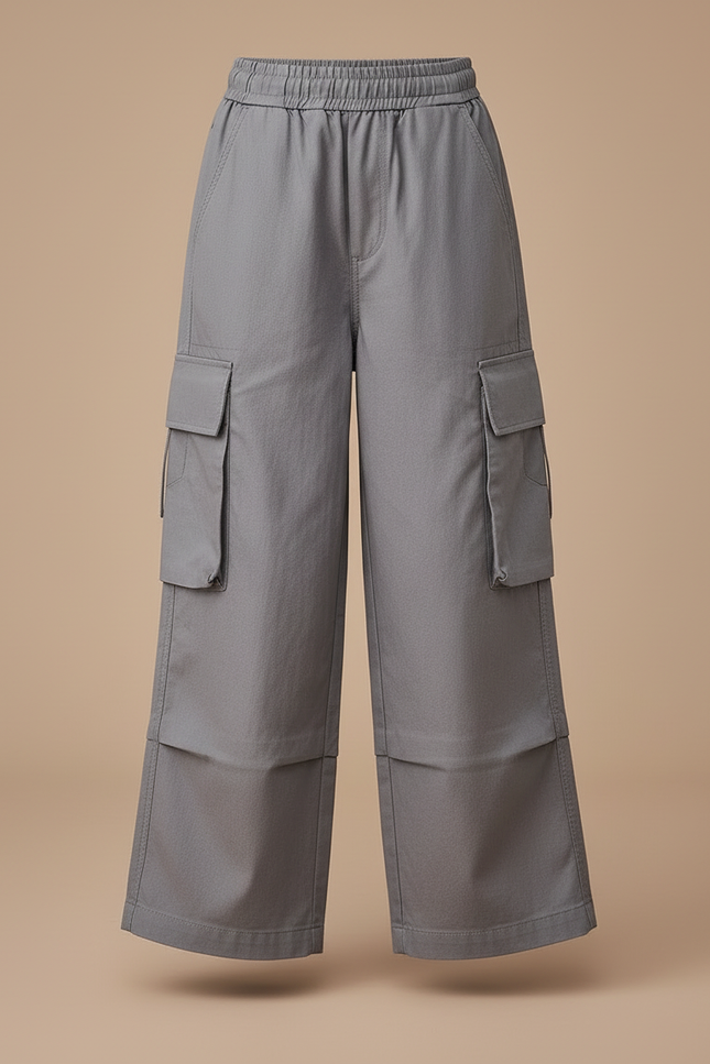 Pantalon Cargo Gris Ample Décontracté Multipoches Fille - Toile - vue 3