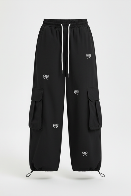 Pantalon Cargo Noir Ample Brodé Multipoches Enfant - Polyester - vue 3