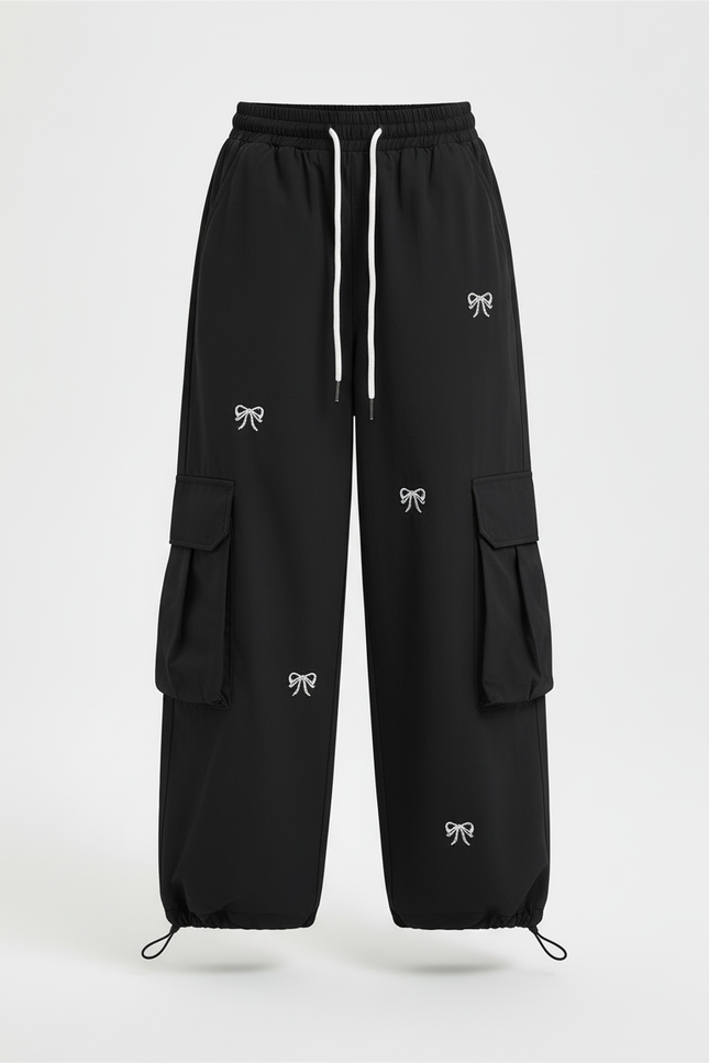Pantalon Cargo Noir Ample Brodé Multipoches Enfant - Polyester - vue 3