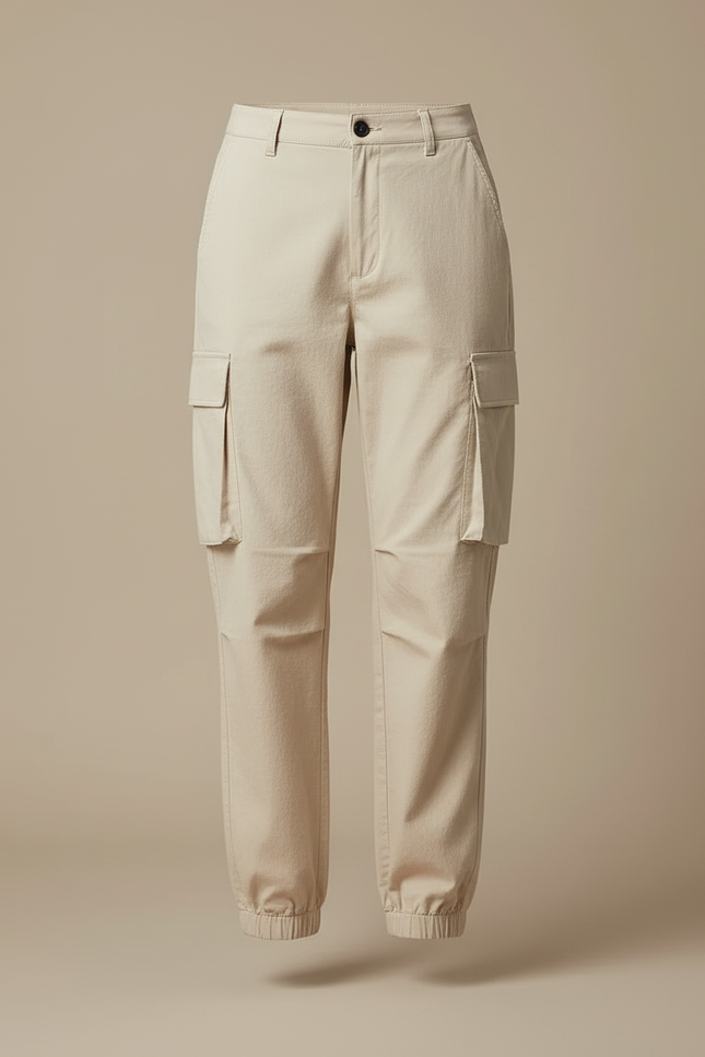Pantalon Cargo Beige Coton Jogger Femme Décontracté - vue 3