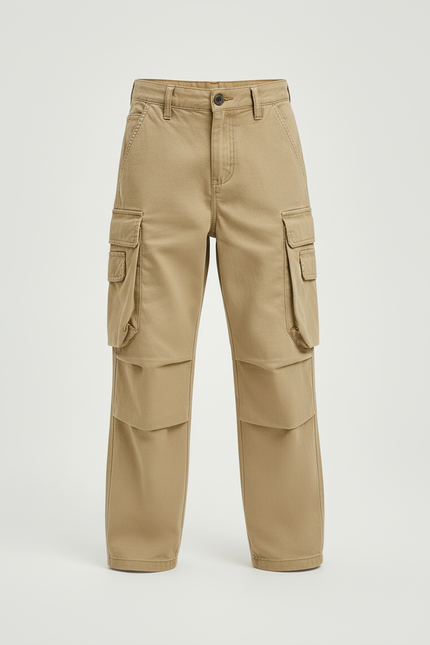 Pantalon Cargo Kaki Ample Coton Garçon - Toile - vue 3