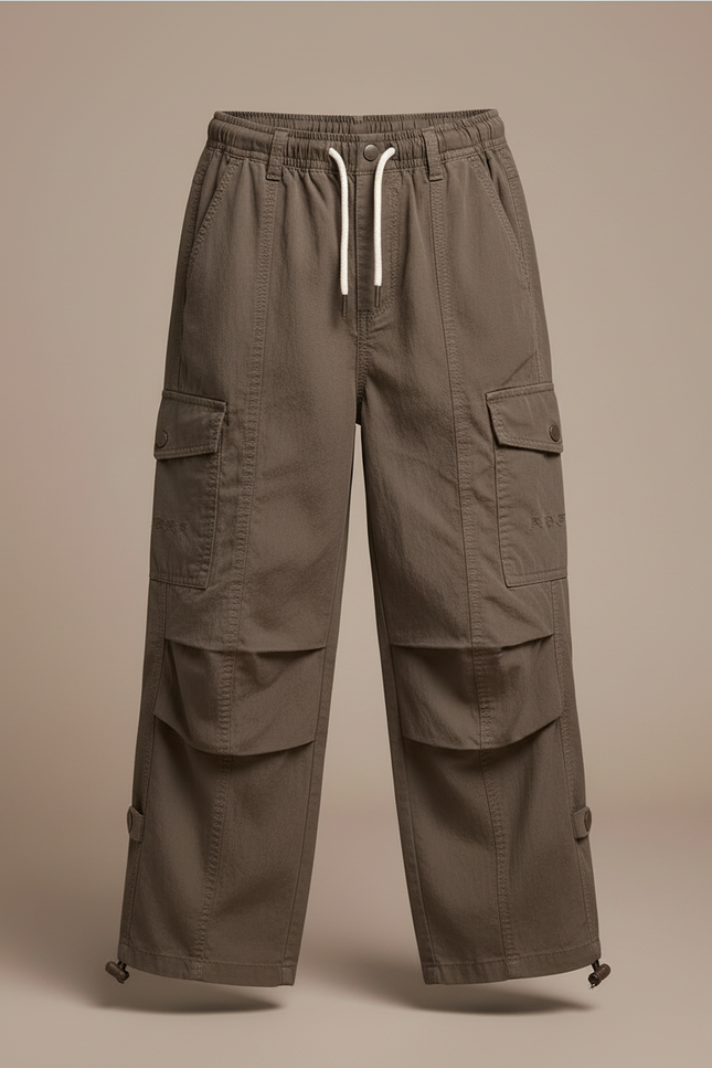 Pantalon Cargo Marron Ample Multipoches Enfant - Kaki Coton - vue 3