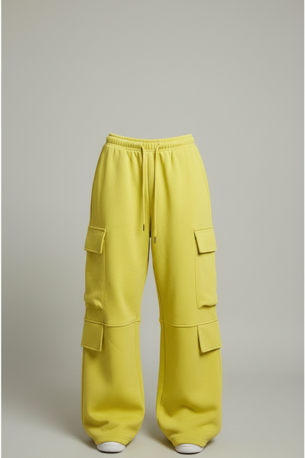 Pantalon Cargo Jaune Ample Coton Multipoches Femme - Molleton - vue 3