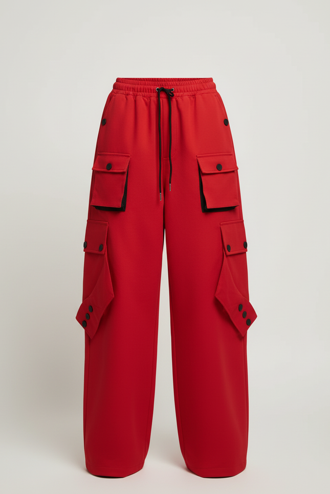 Pantalon Cargo Rouge Ample Multipoches Streetwear Femme - Toile - vue 3