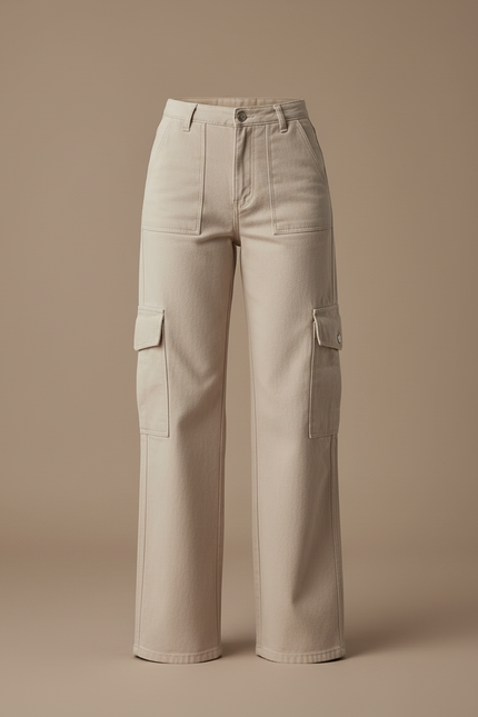 Pantalon Cargo Beige Ample Multipoches Style Urbain - Toile - vue 3