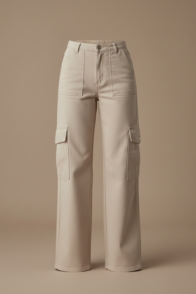 Pantalon Cargo Beige Ample Multipoches Style Urbain - Toile - vue 3