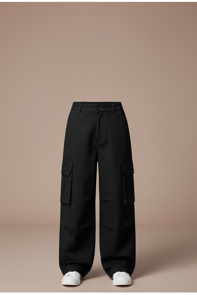 Pantalon Cargo Noir Ample Coton Enfant Garçon - Toile - vue 3
