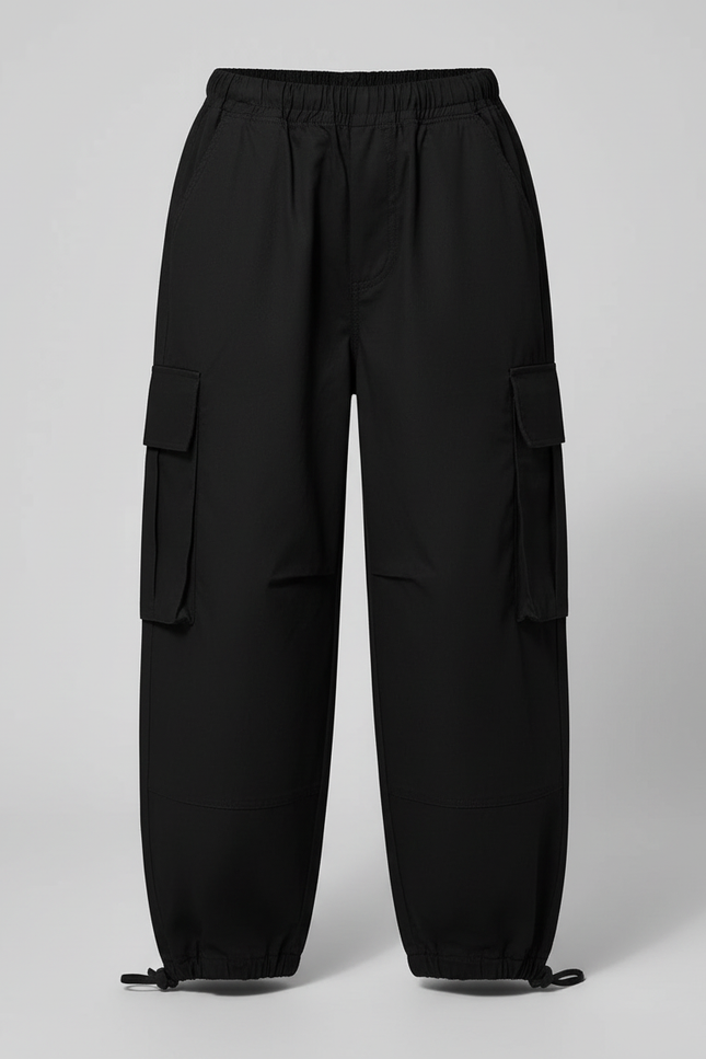 Pantalon Cargo Noir Ample Poches Fille Coton - vue 3