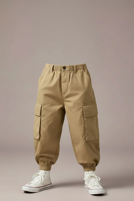 Pantalon Cargo Beige Ample Garçon Coton Poches - Gabardine - vue 3